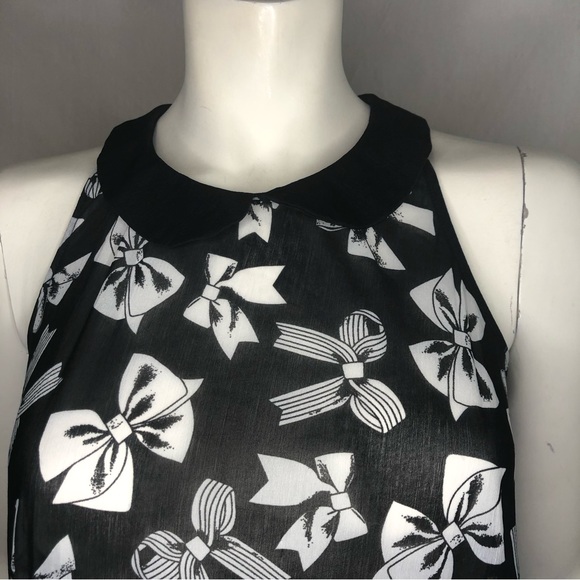 Woman’s sheer black top with white bows all over Peter Pan collar size large - Picture 2 of 13
